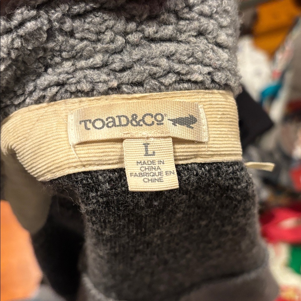 TOAD & CO L Gray Boucle Wool Boxcan Sherpa Overshirt Button Up Collar - Picture 6 of 11